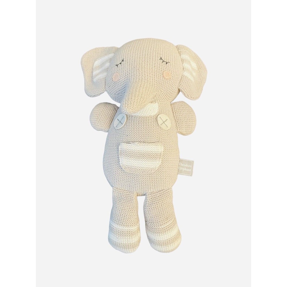 Theodore Elephant Plush Rattle 14" Stuffed Knit Baby Toy Living Textiles P9